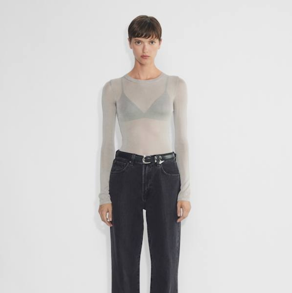 KEDZIOREK Dove Grey Fish Net Mesh Stretch Top 38 S